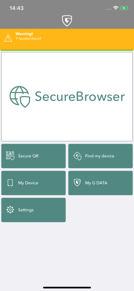 G DATA Mobile Security iOS: Homescreen G DATA Mobile Security iOS: Homescreen